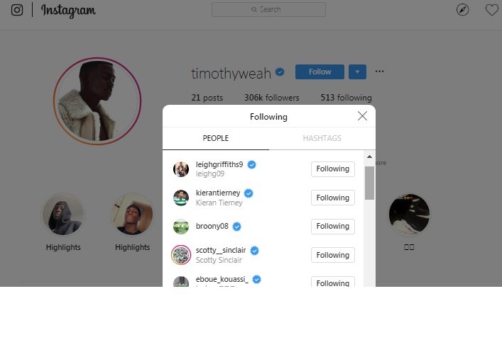timothy weah drops huge transfer hint - transfer following to another instagram account